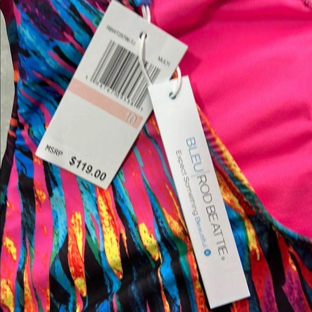 NWT Bleu Rod Beattie Blue and Pink One-Piece Swimsuit X Back